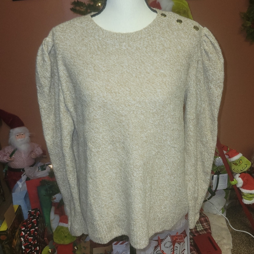 🔥5/$20 Anne Klein Beige Sweater with Button Detail